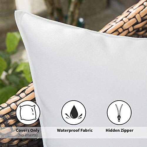MIULEE Pack of 4 Christmas Decorative Outdoor Waterproof Pillow Cover Square Garden Cushion Case PU Coating Throw Pillow Cover for Tent Park Couch 18x18 Inch White 